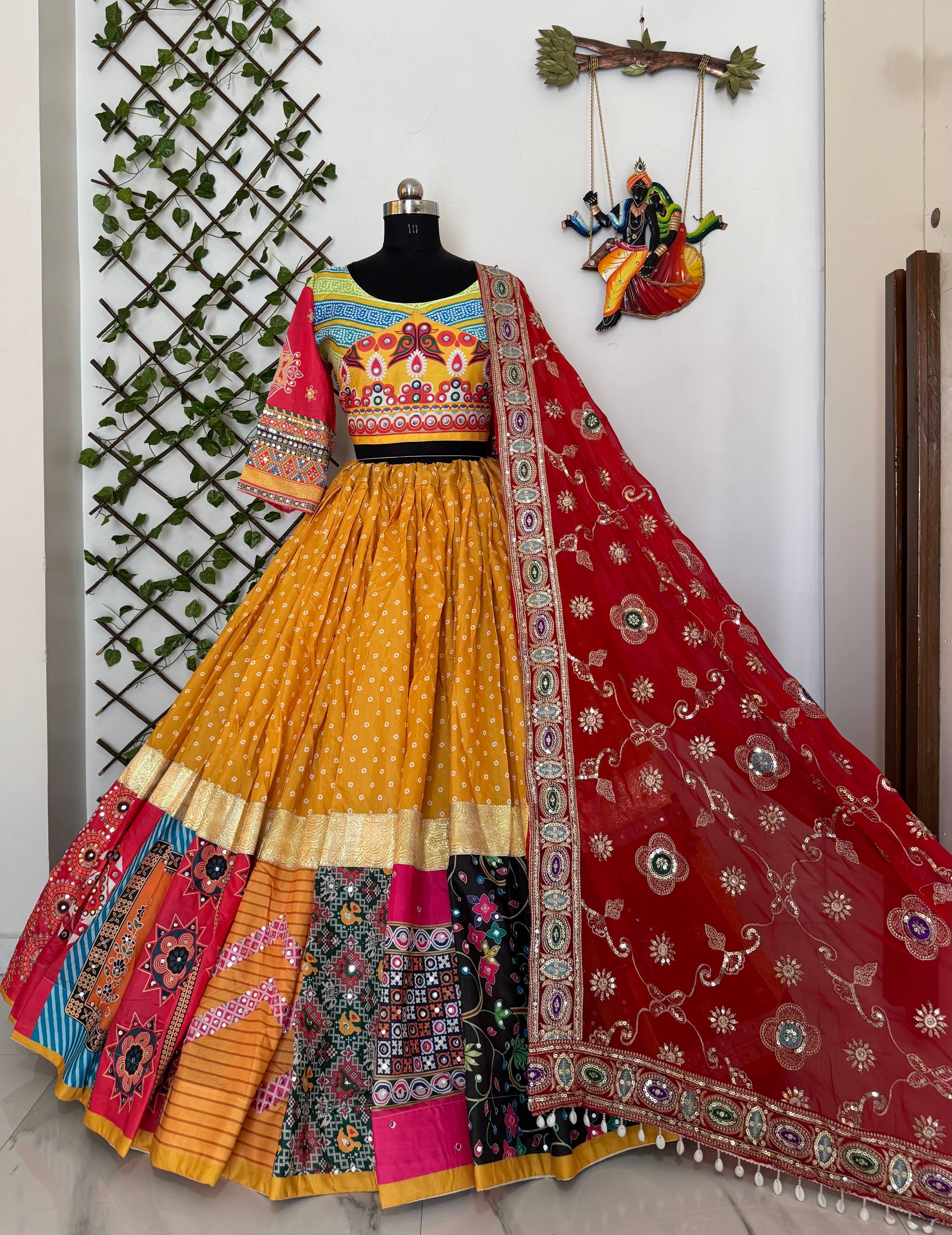 Traditional Navratri Lehenga Choli with Embroidery, Patchwork & Mirror Work Dupatta