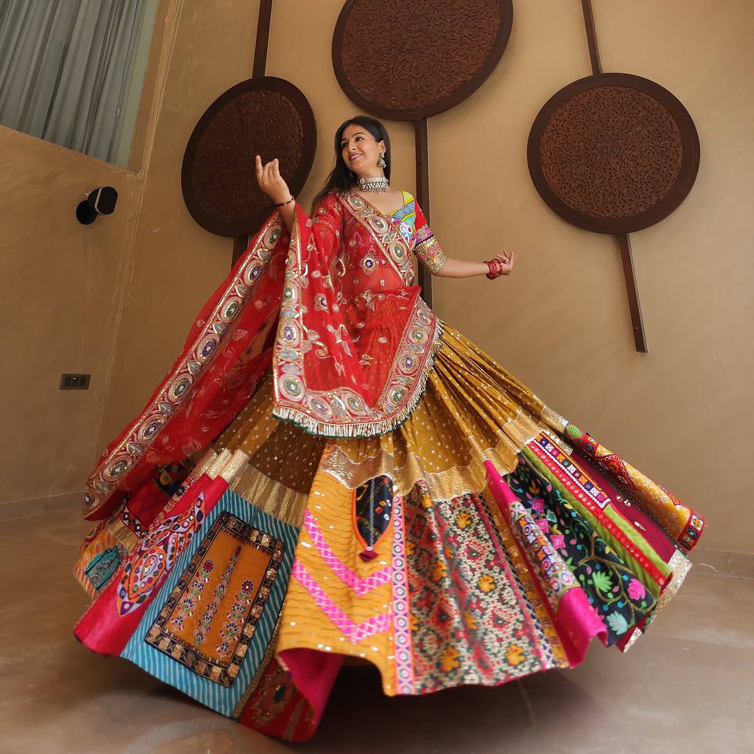 Traditional Navratri Lehenga Choli with Embroidery, Patchwork & Mirror Work Dupatta