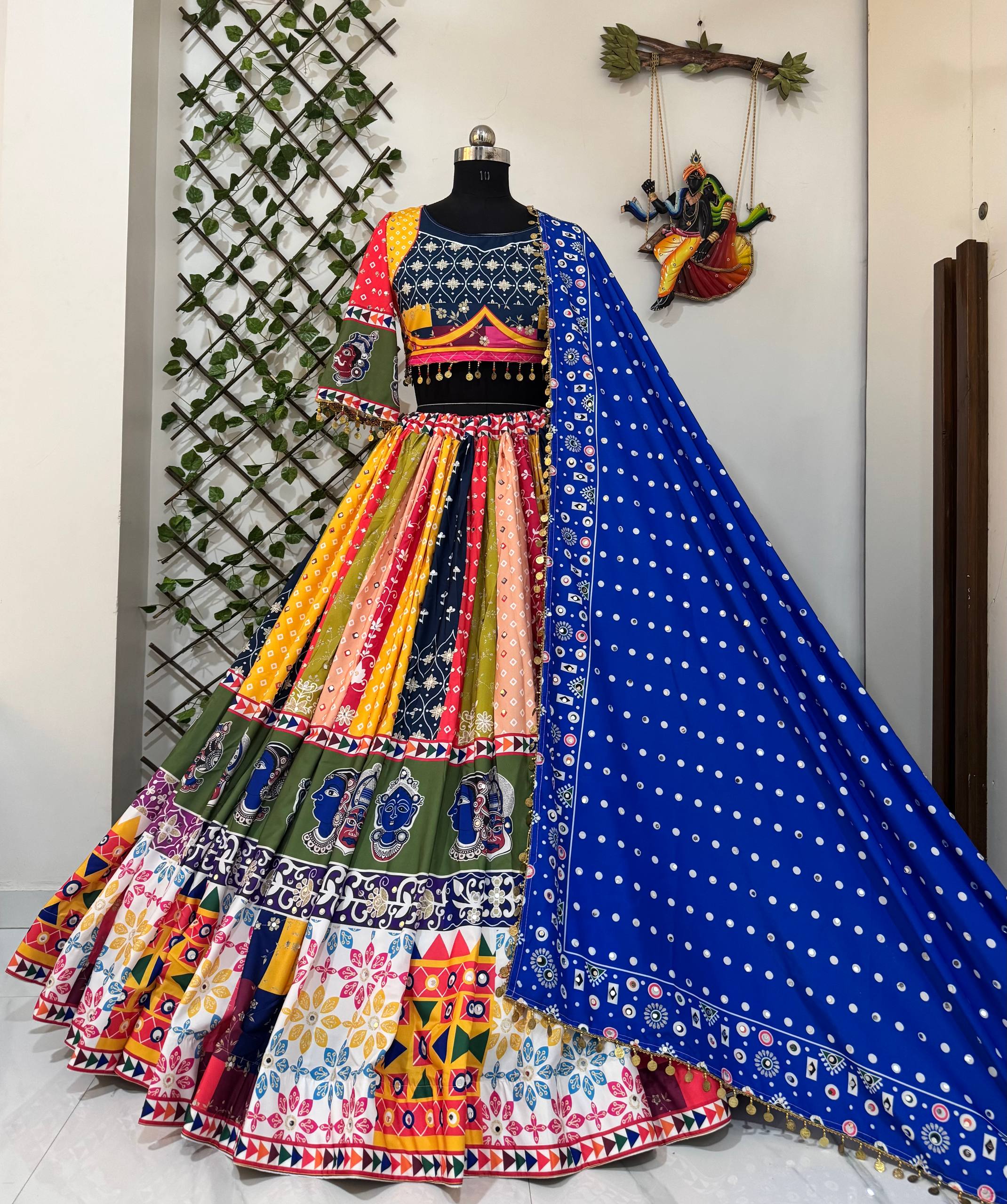 Vibrant Multi-Color Navratri Lehenga Choli with Patchwork & Embroidery