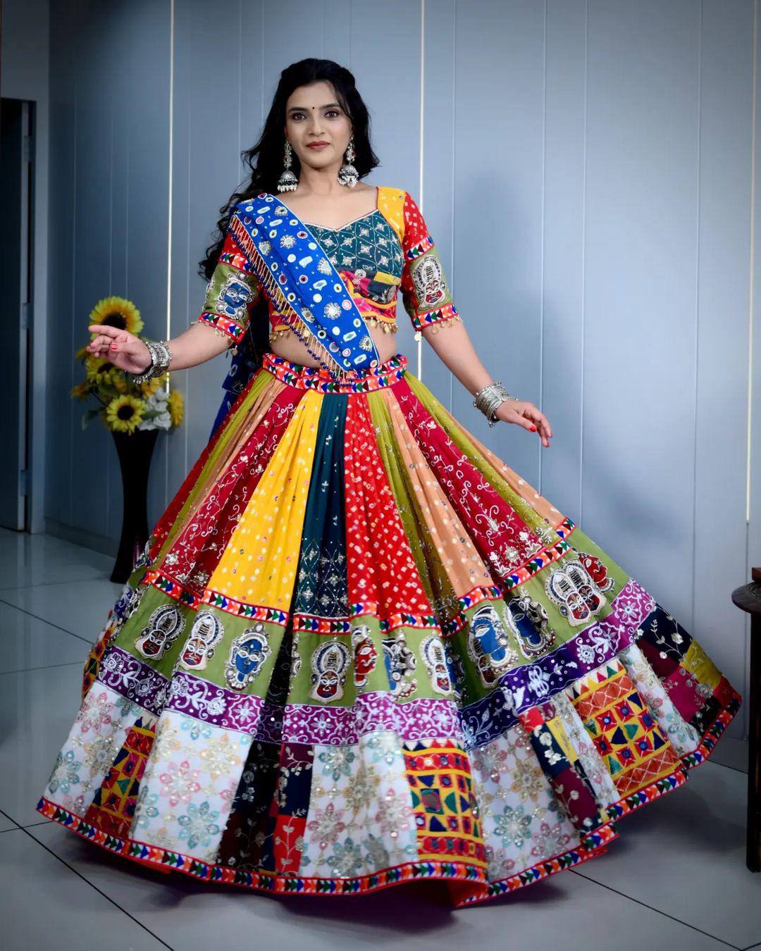 Vibrant Multi-Color Navratri Lehenga Choli with Patchwork & Embroidery