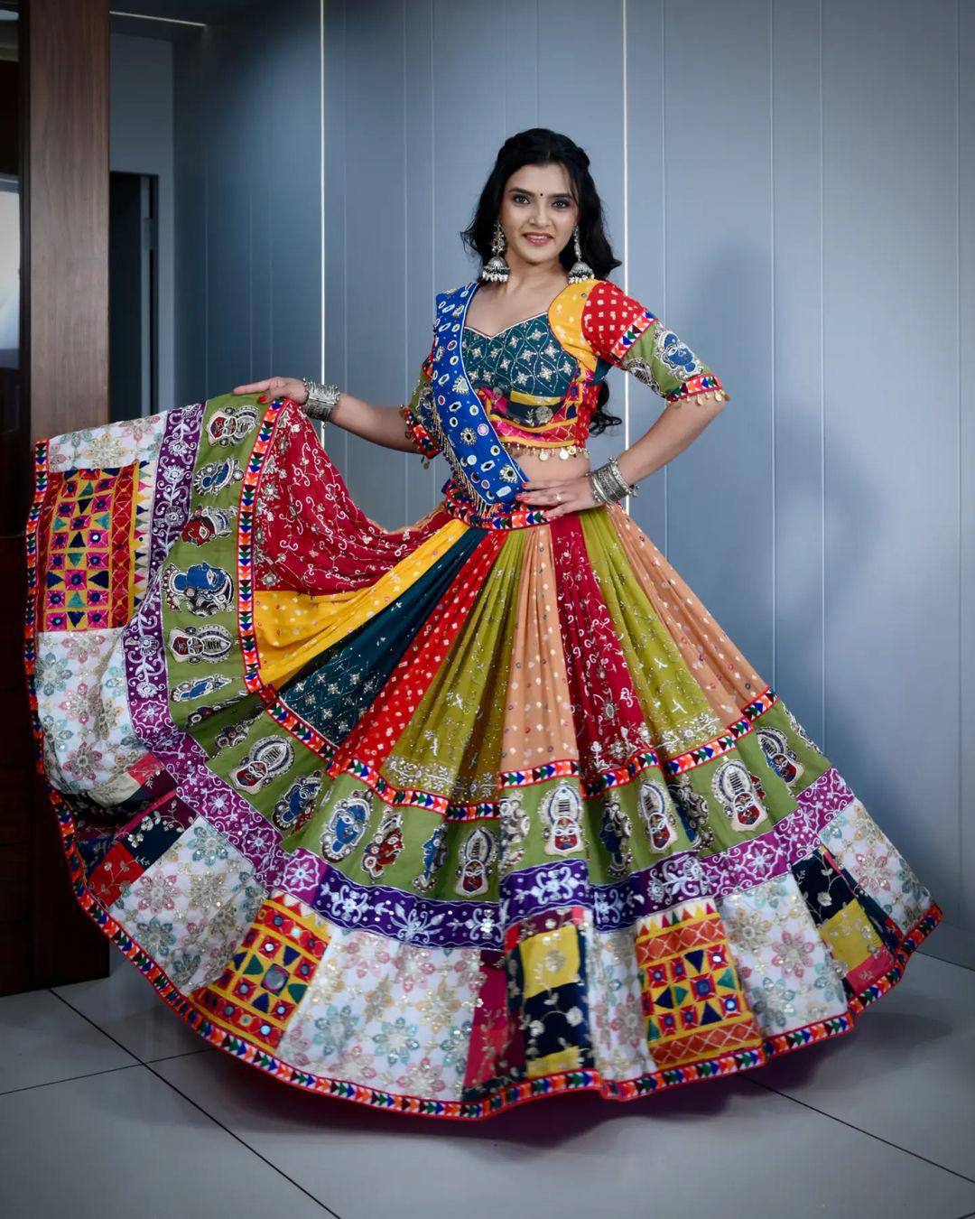 Vibrant Multi-Color Navratri Lehenga Choli with Patchwork & Embroidery