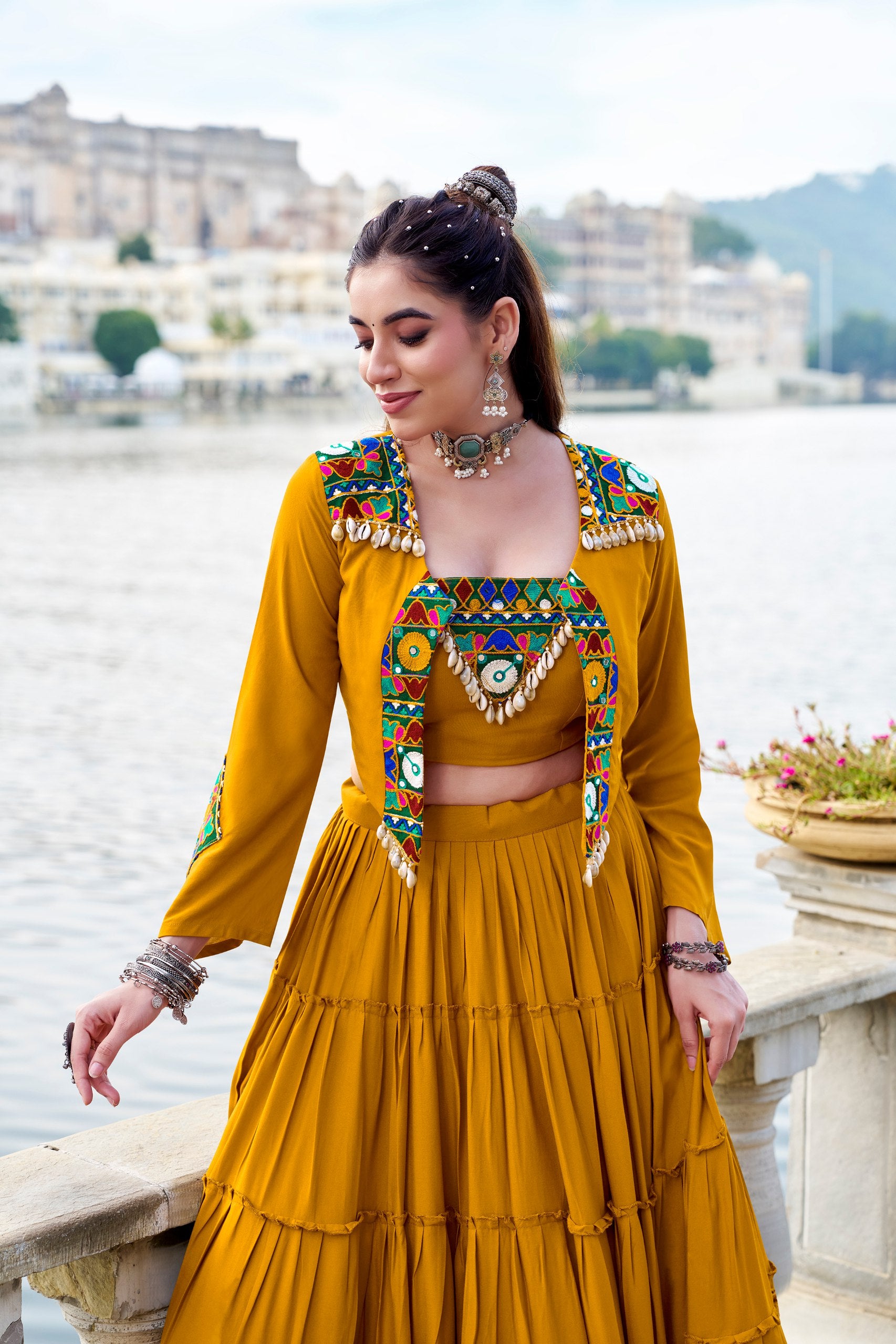 Mirror Work Jacket Lehenga Set – Multi Color Options