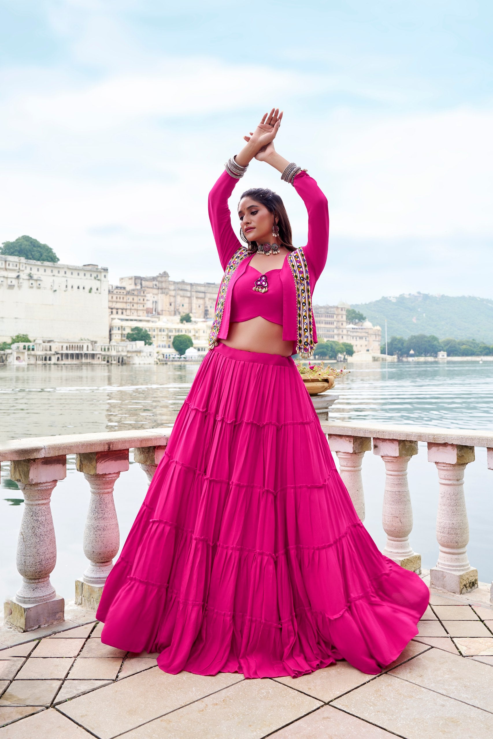Mirror Work Jacket Lehenga Set – Multi Color Options