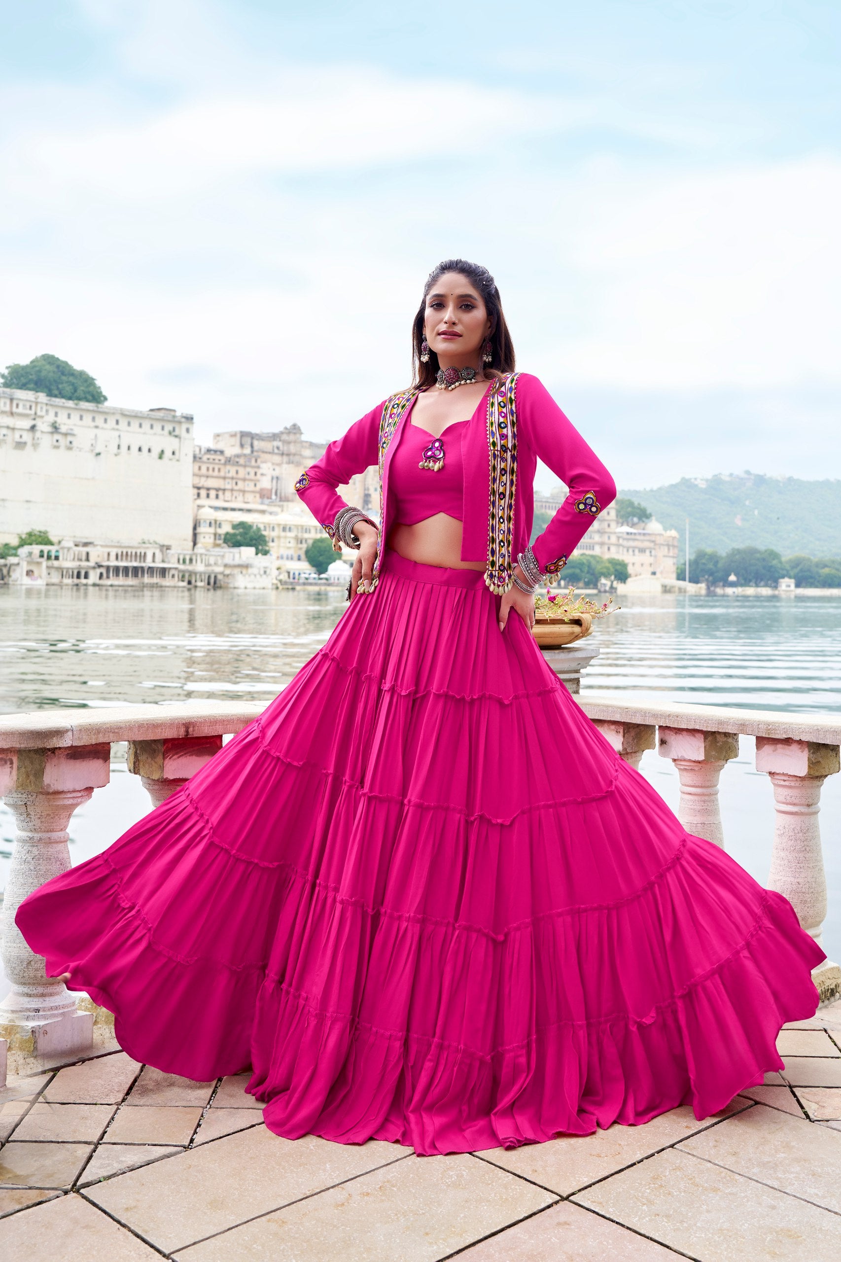 Mirror Work Jacket Lehenga Set – Multi Color Options