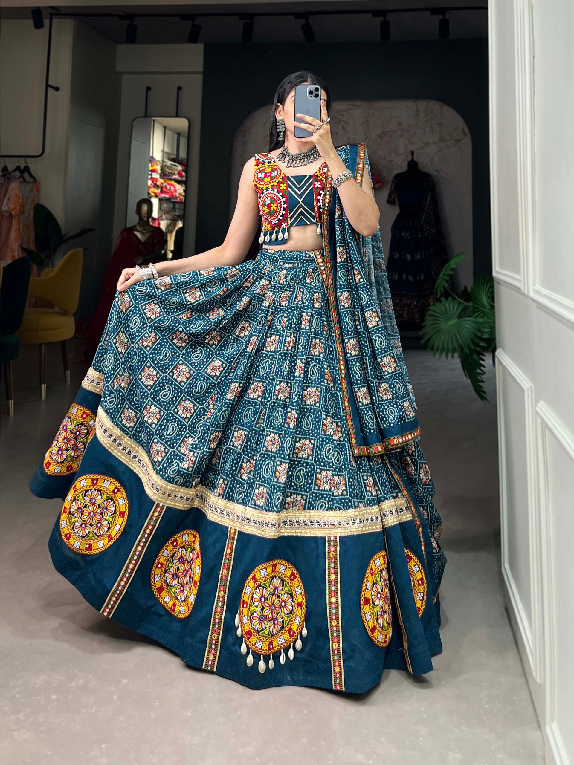 Blue Bandhani Embroidered Navratri Lehenga