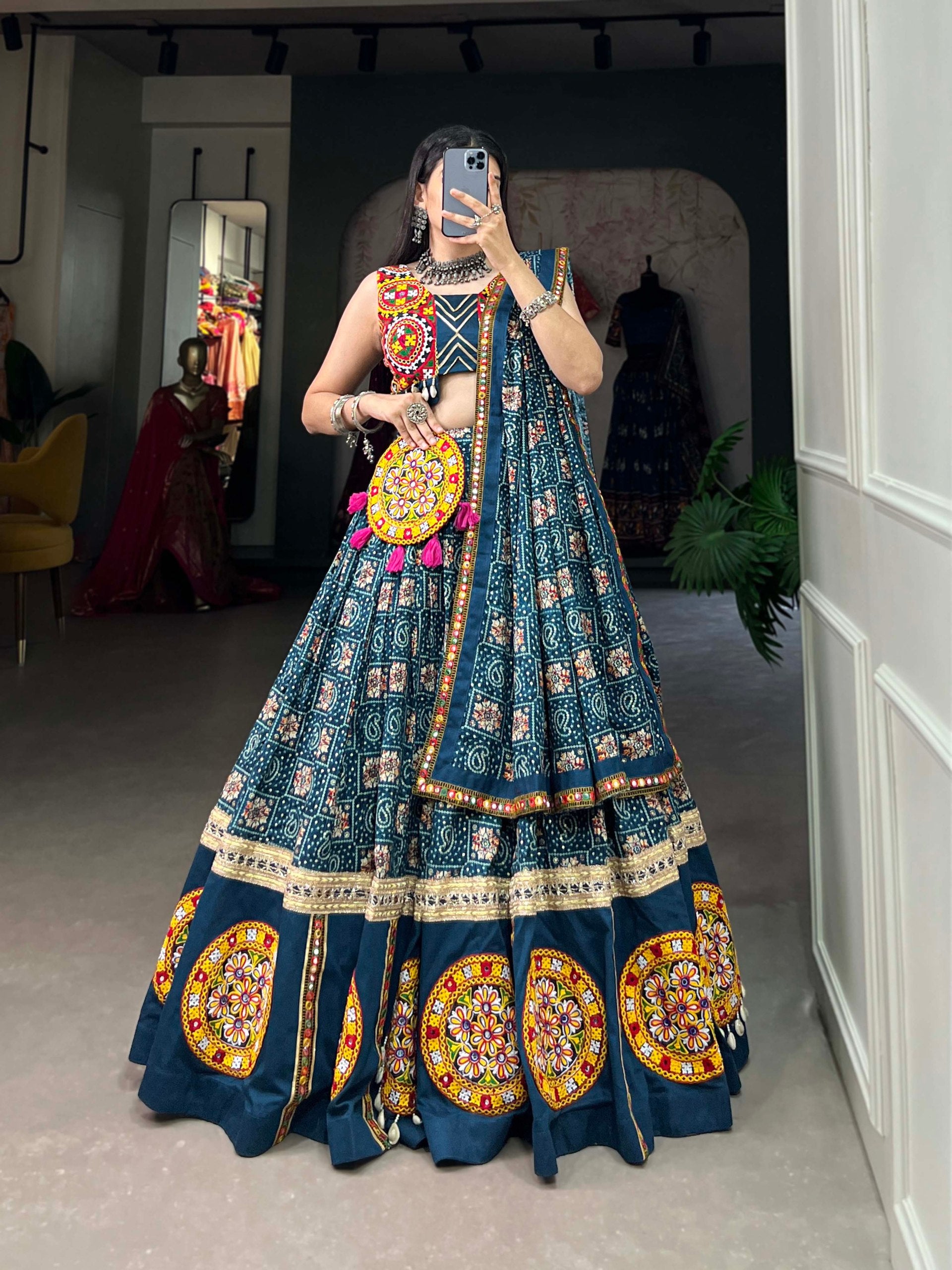 Blue Bandhani Embroidered Navratri Lehenga