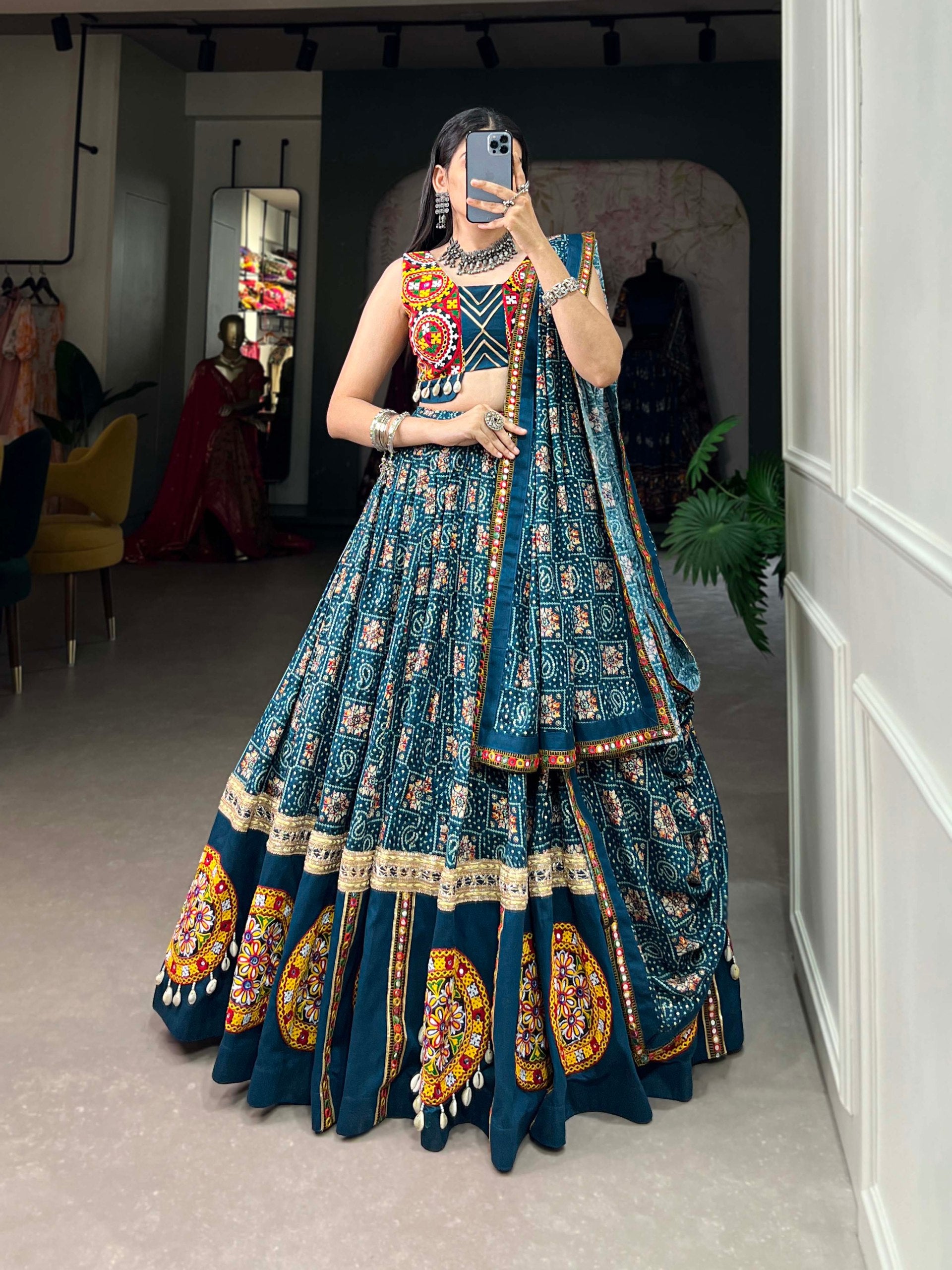 Blue Bandhani Embroidered Navratri Lehenga