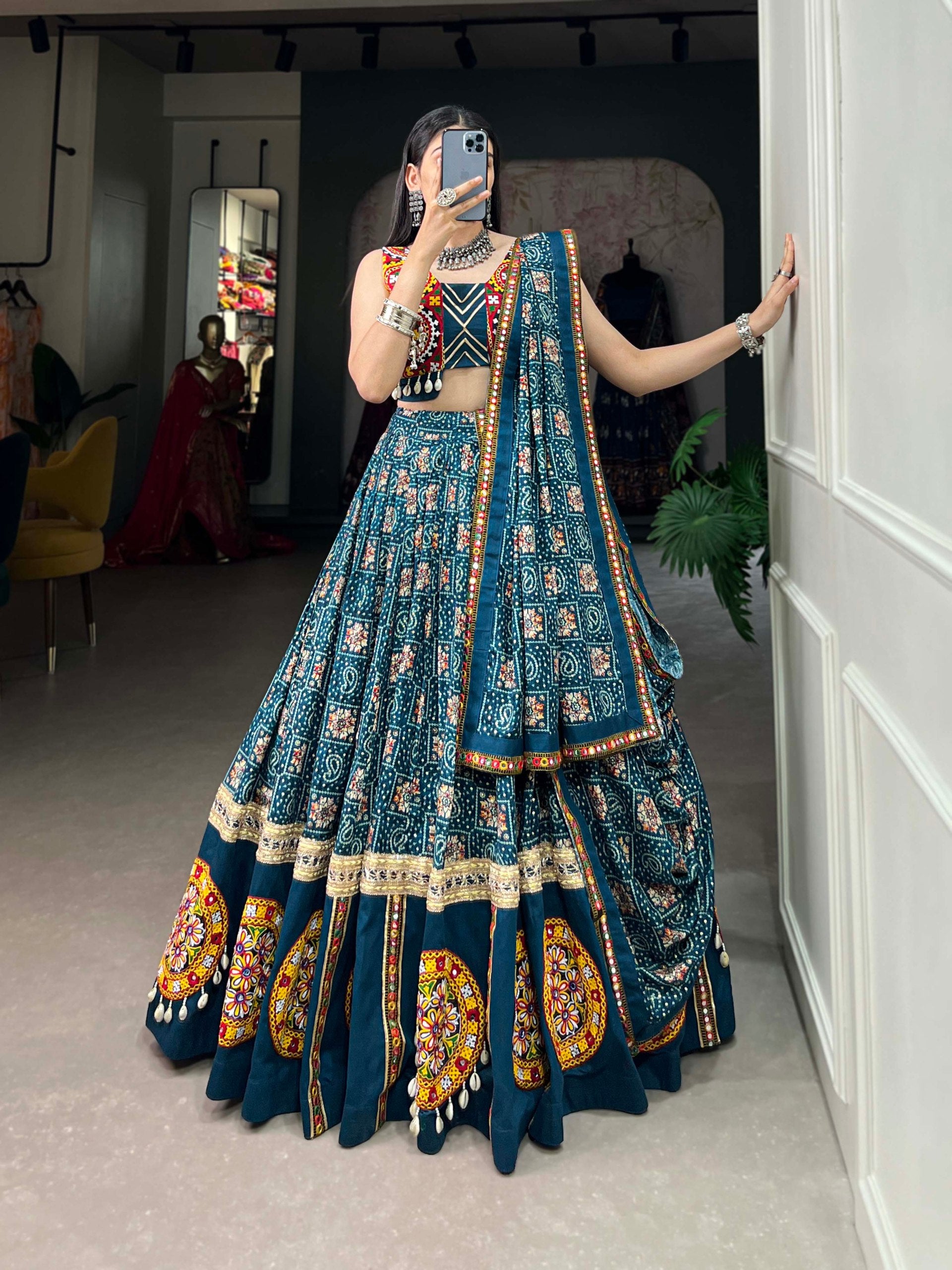 Blue Bandhani Embroidered Navratri Lehenga