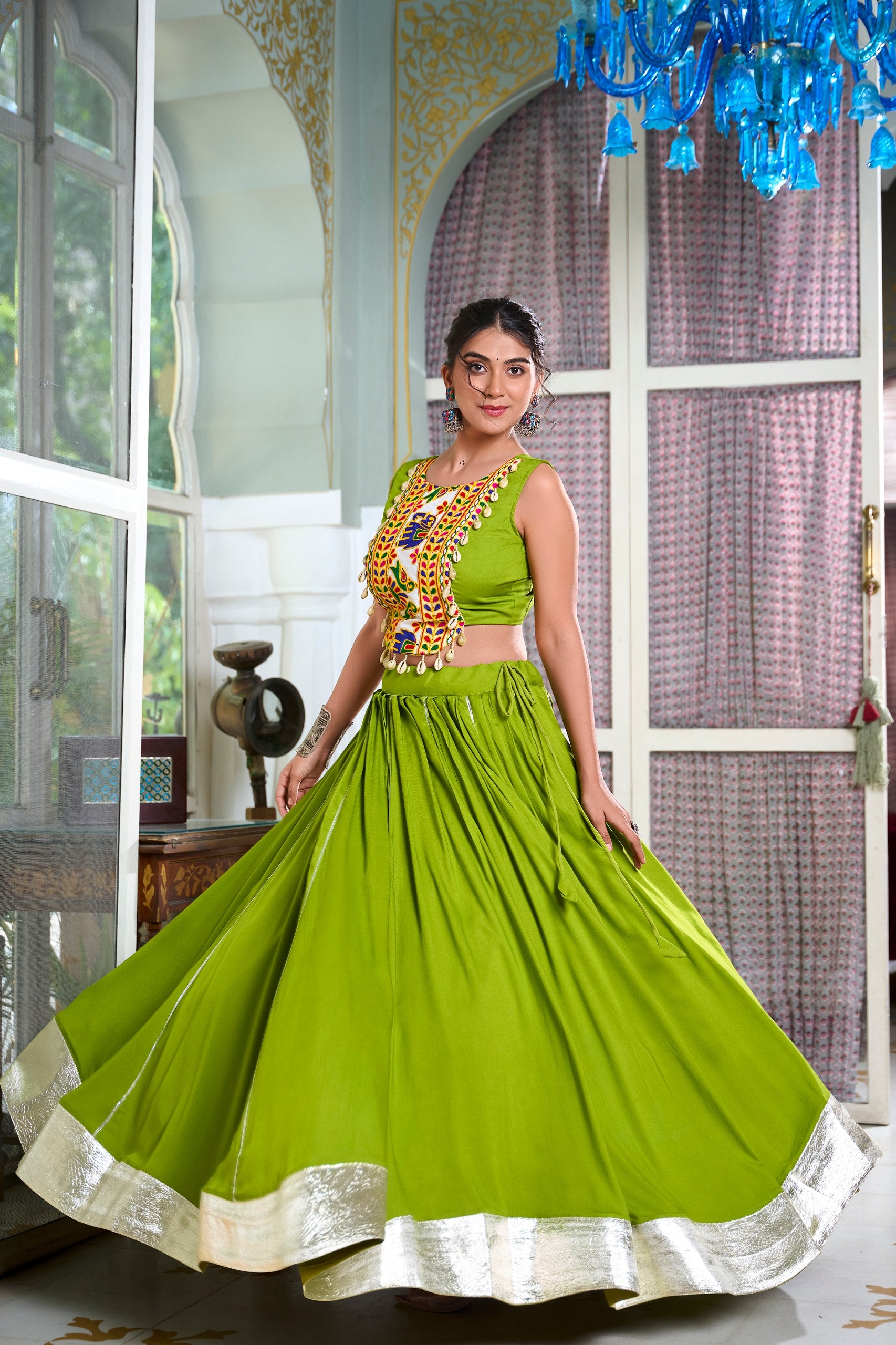 Embroidered Crop Top with Flared Lehenga (Wine, Black, Green) – Vihaa Ethnics