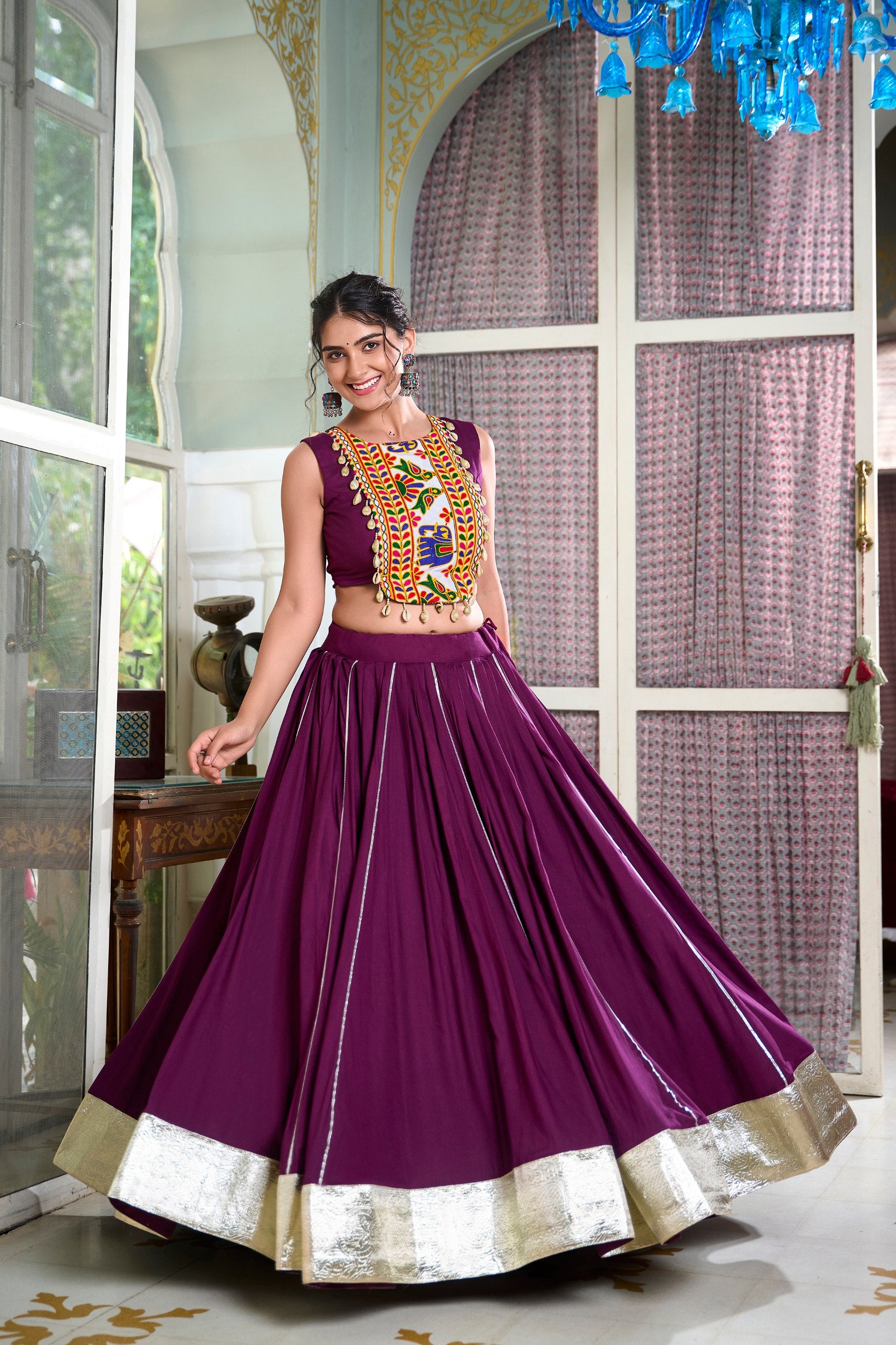Embroidered Crop Top with Flared Lehenga (Wine, Black, Green) – Vihaa Ethnics