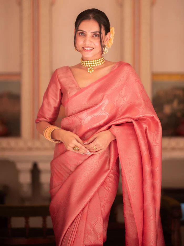 Soft Rose Pink Woven Silk Saree