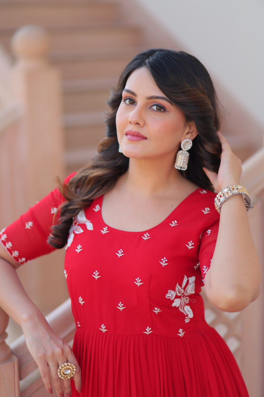 Festive Tiered Gowns in Sunshine Yellow & Scarlet Red