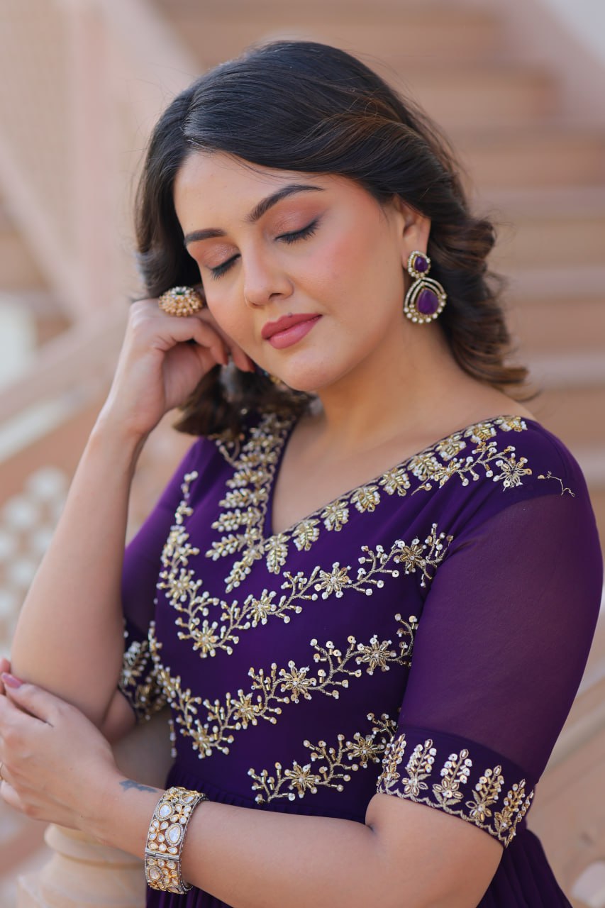 Royal Purple Embroidered Anarkali Gown