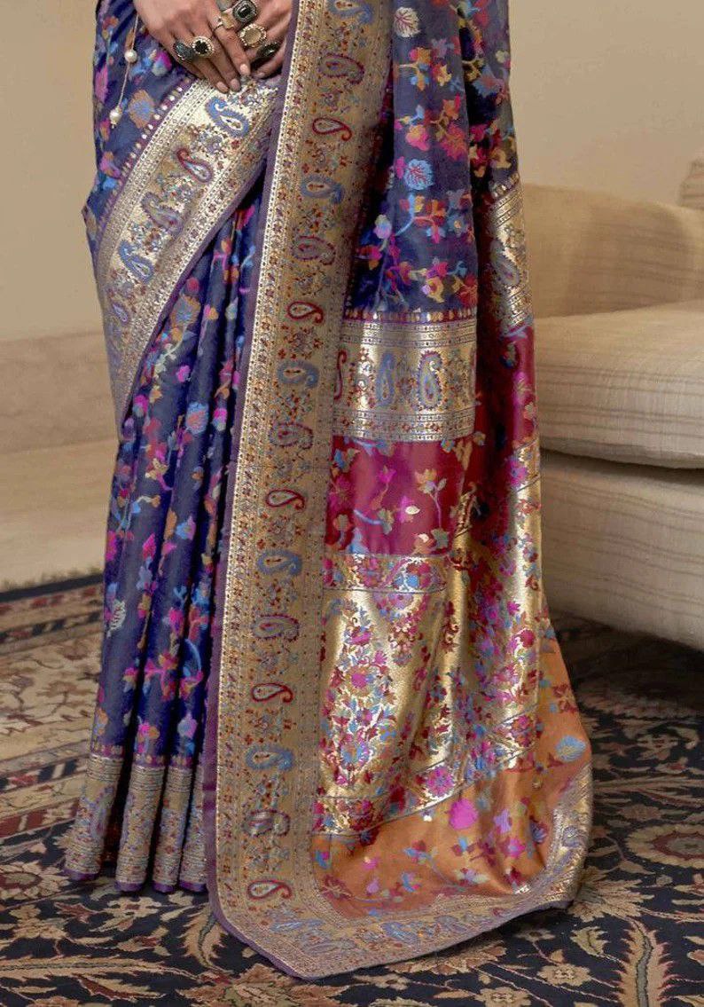 Royal Banarasi Silk Saree – Midnight Bloom