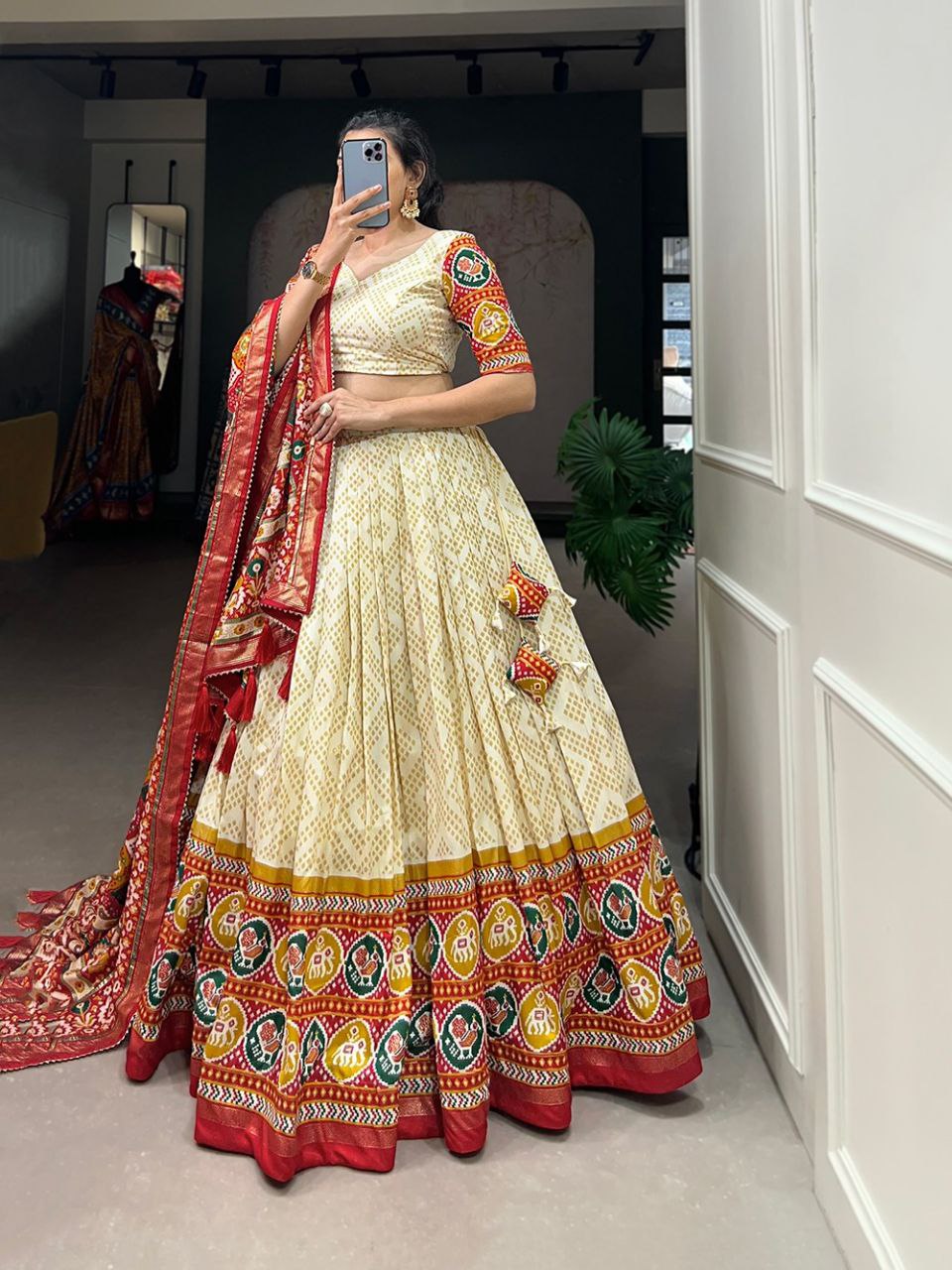 TusserSilk Lehenga Choli with Intricate Print and Dupatta