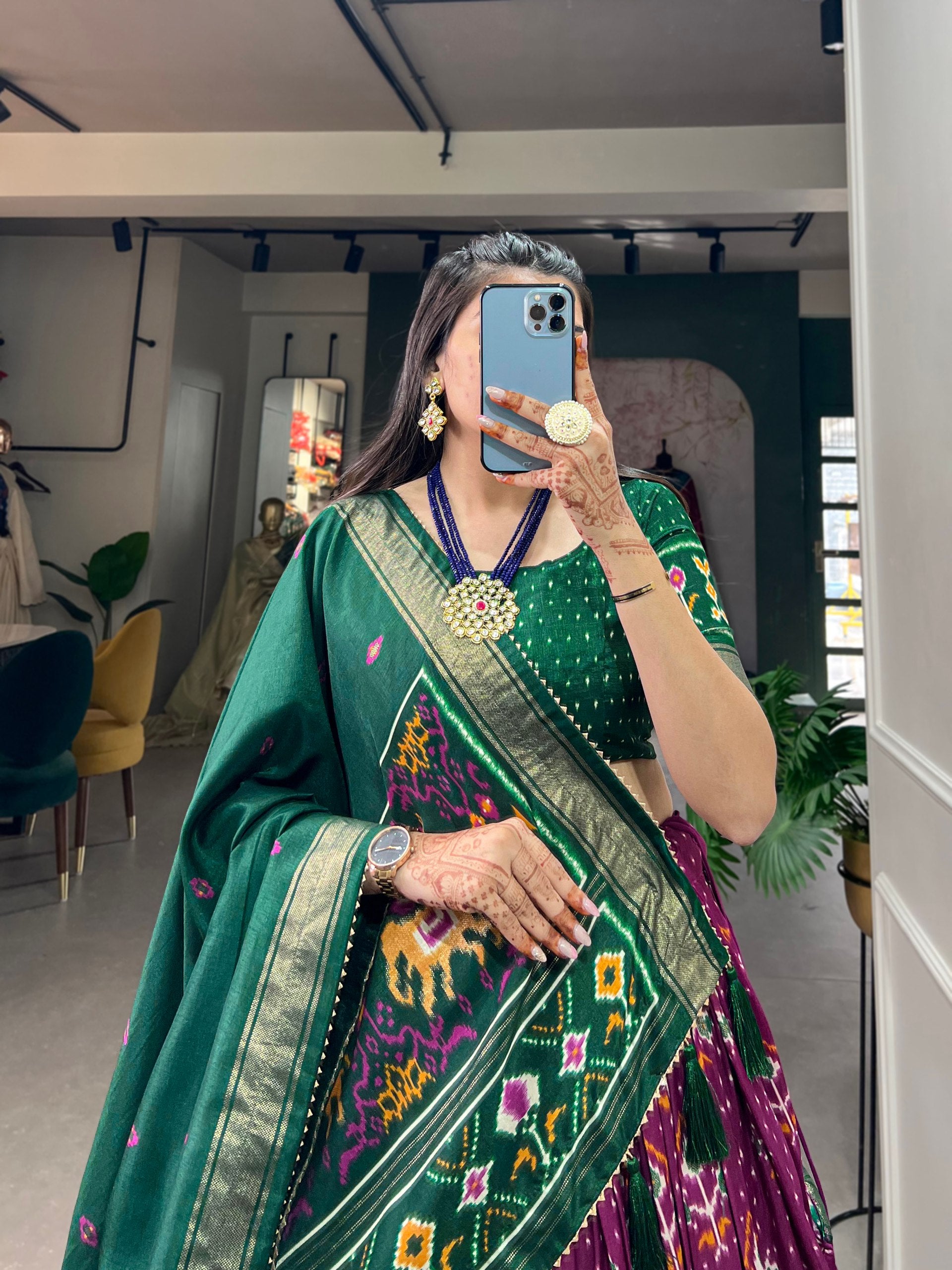 Purple & Bottle Green Patola Traditional Lehenga Choli Set