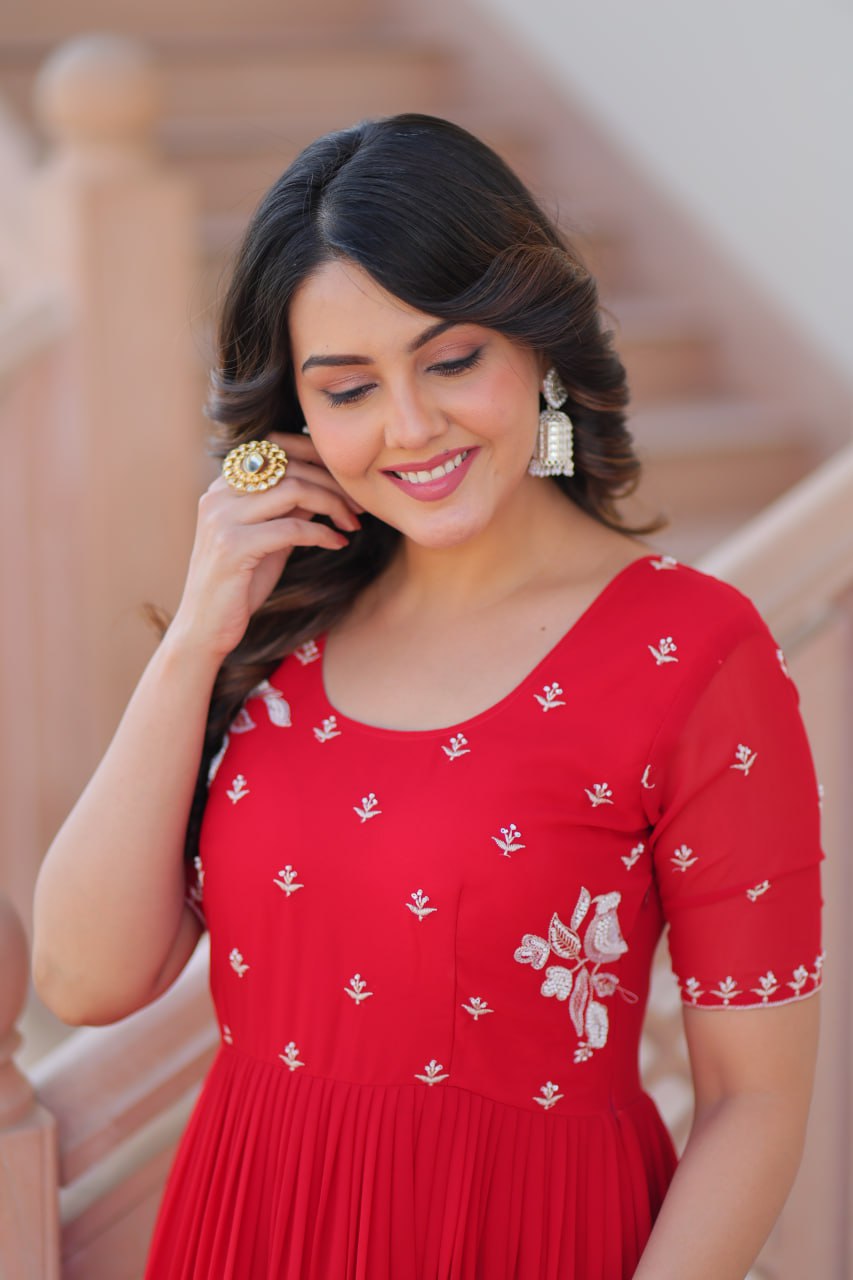 Festive Tiered Gowns in Sunshine Yellow & Scarlet Red