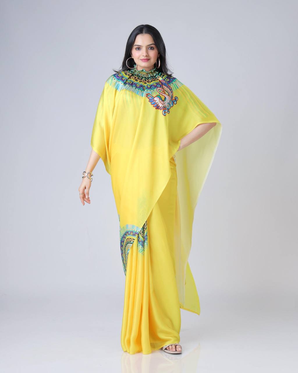 Sunburst Muse” – Designer Freehand Yellow Saree | Dual Style