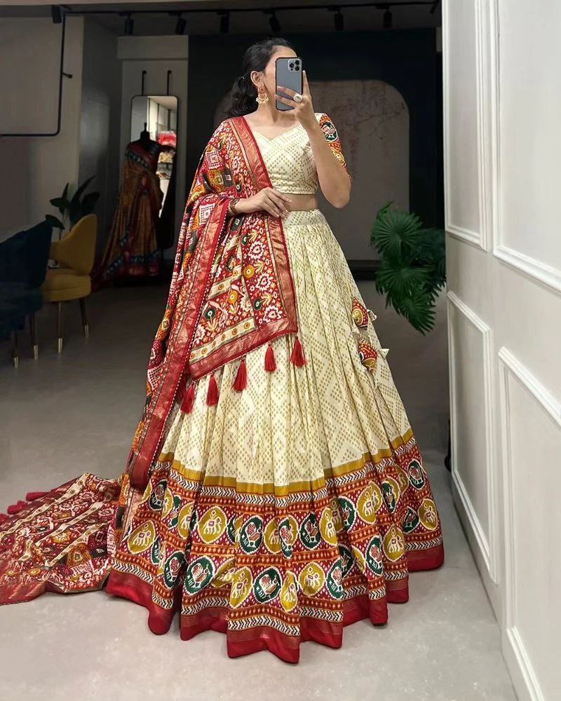 TusserSilk Lehenga Choli with Intricate Print and Dupatta