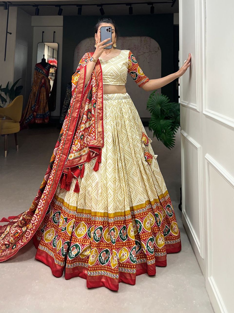 TusserSilk Lehenga Choli with Intricate Print and Dupatta