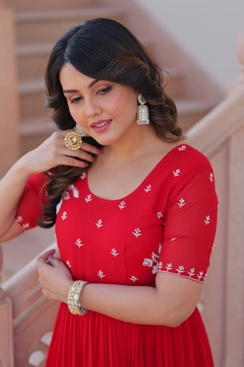 Festive Tiered Gowns in Sunshine Yellow & Scarlet Red