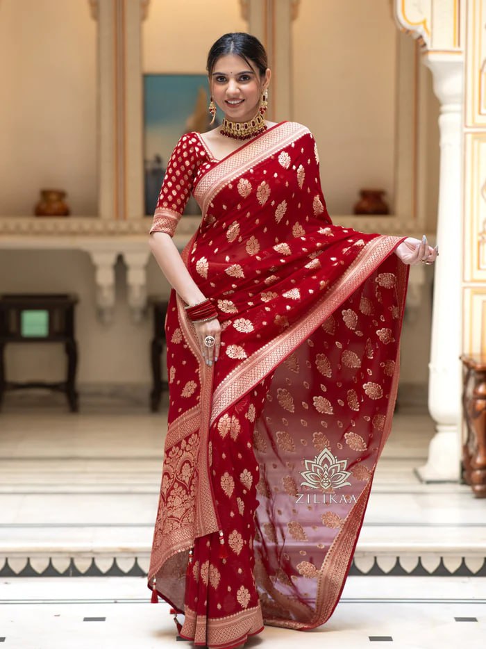Crimson Red with Intricate Gold Butis