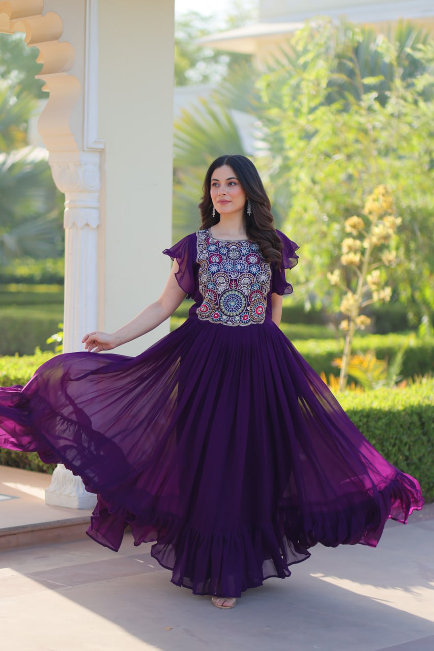Stylish Embroidered Flared Gown Dress for Women