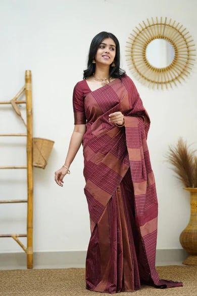 Maroon Minimalist Silk Saree