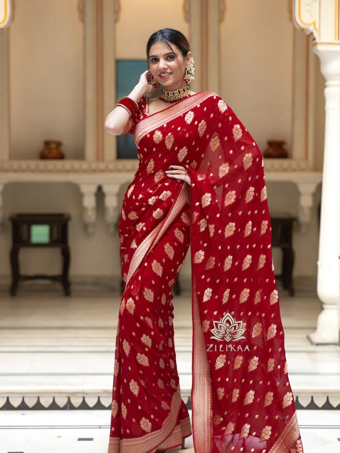 Crimson Red with Intricate Gold Butis