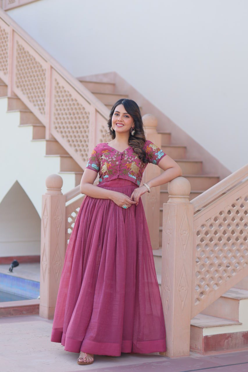 Mauve Pink Anarkali with Embroidered Jacket