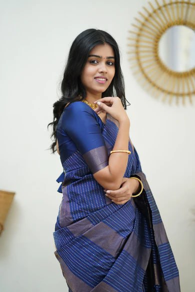 Midnight Blue Minimalist Silk Saree