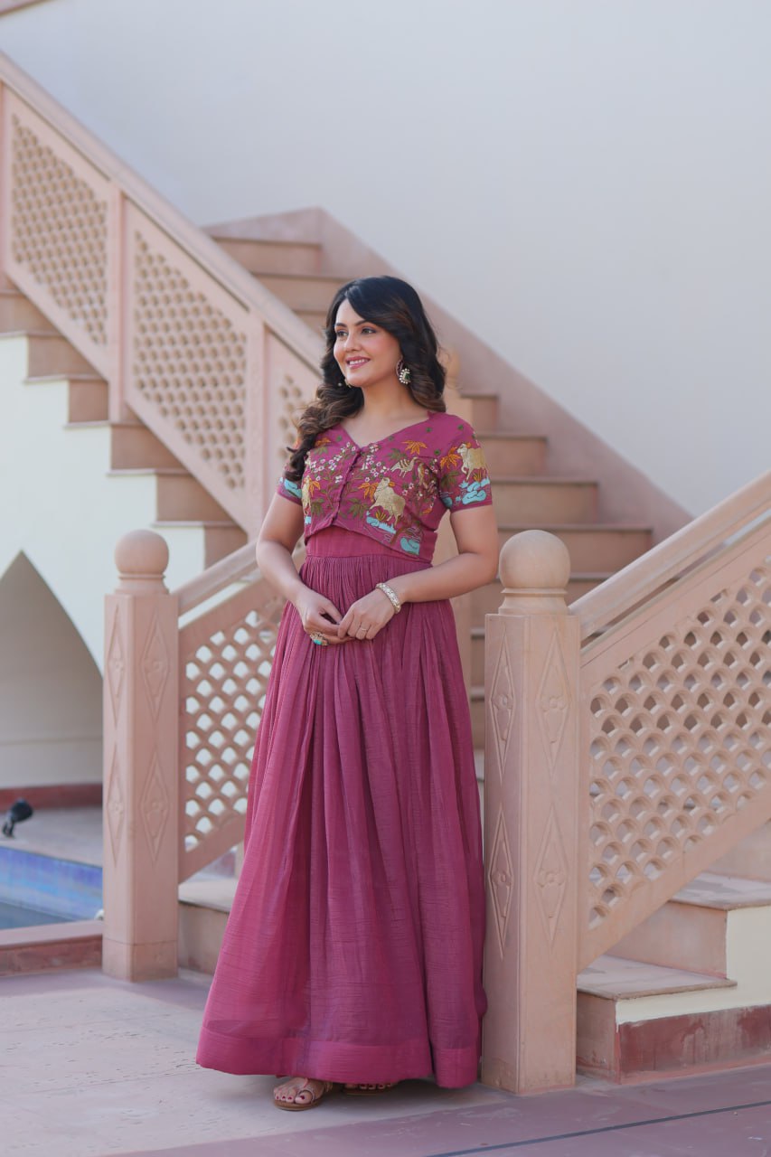Mauve Pink Anarkali with Embroidered Jacket