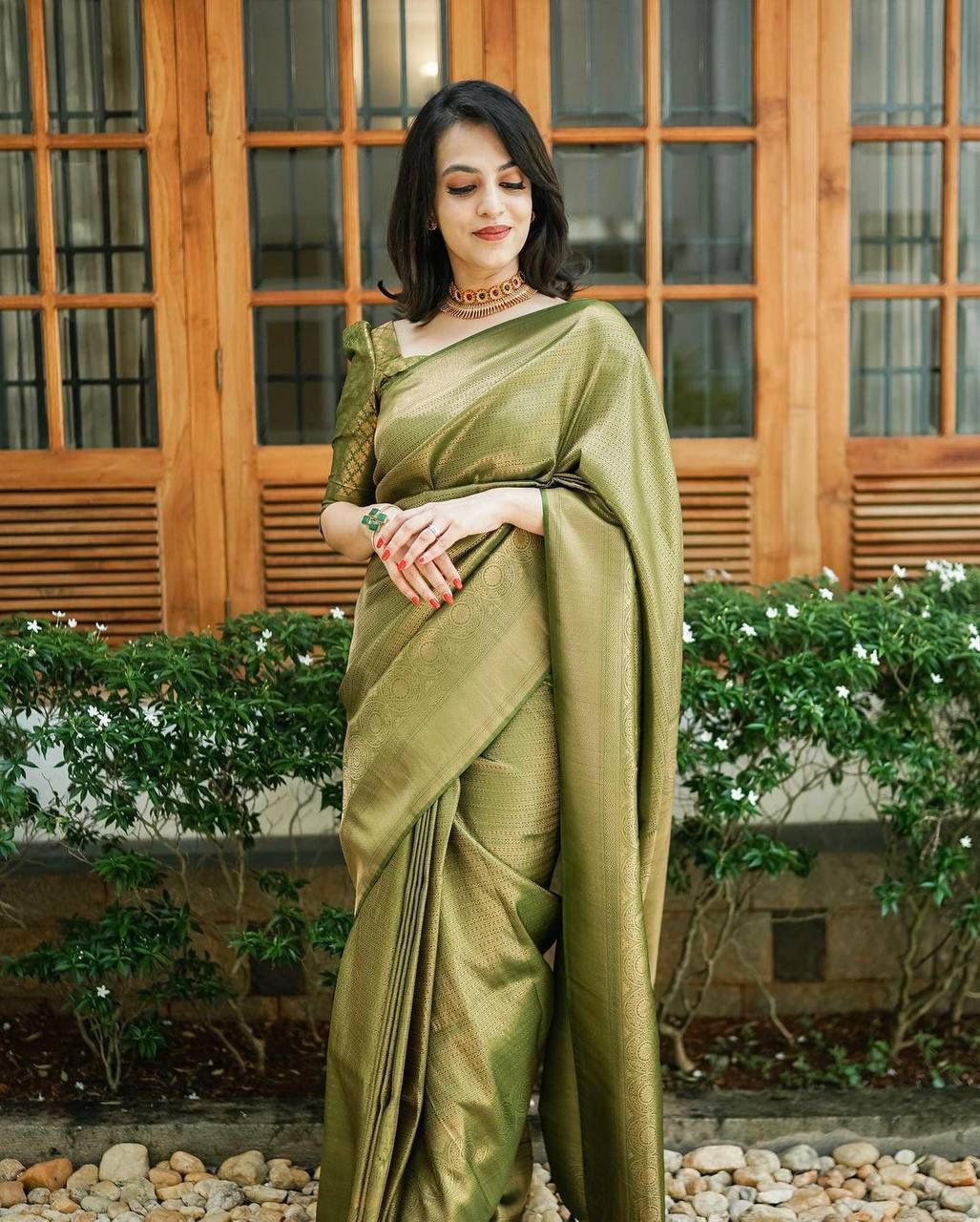 Moss Green Kanjivaram Silk Saree
