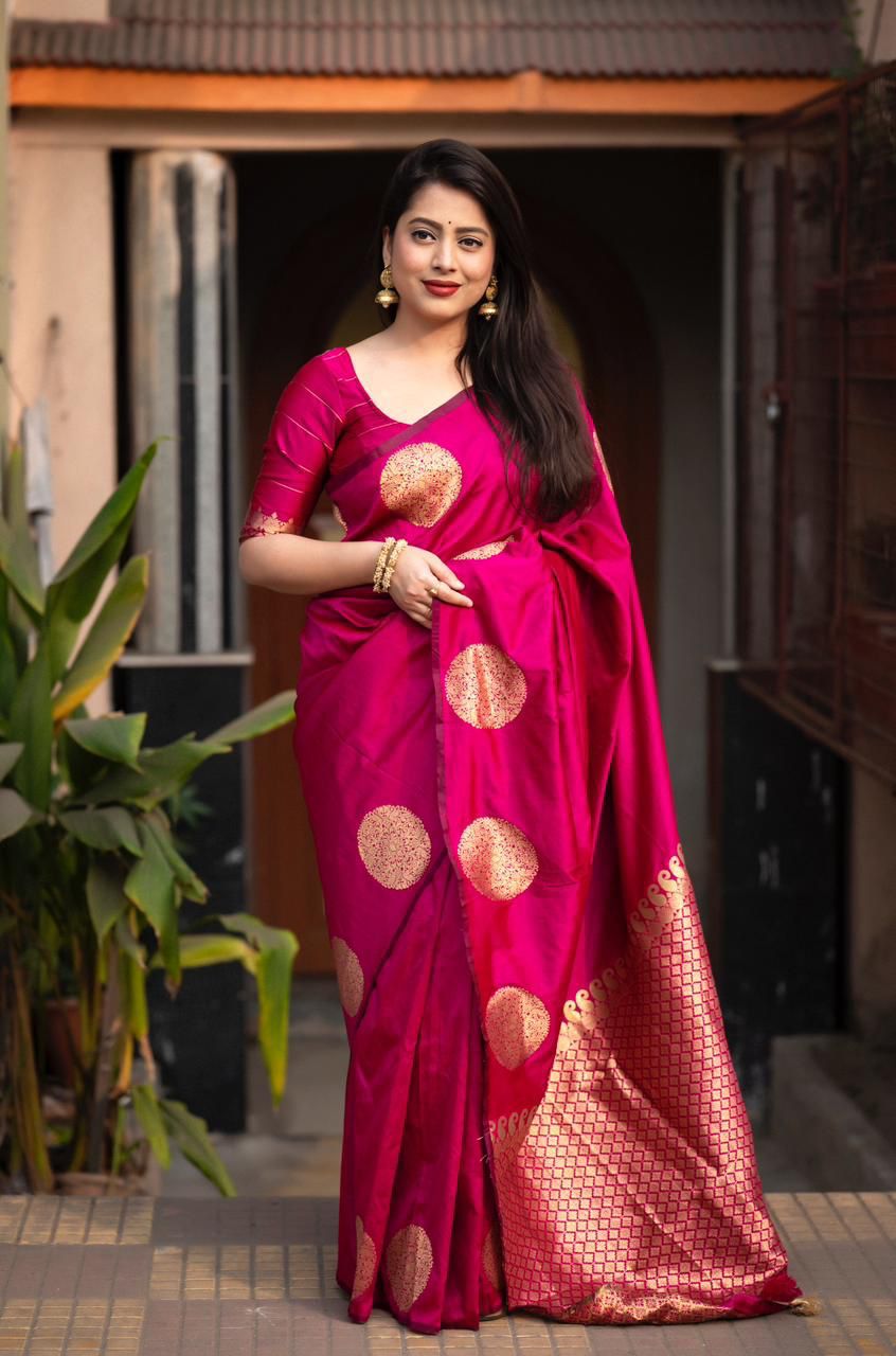 Magenta Pink Zari Silk Saree