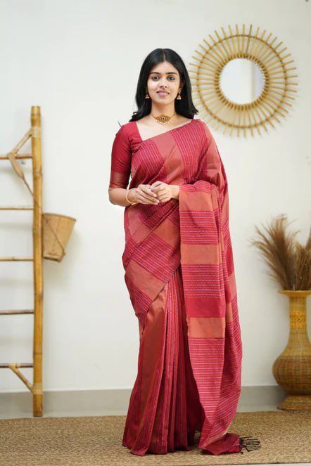 Brick Flame Silk Saree