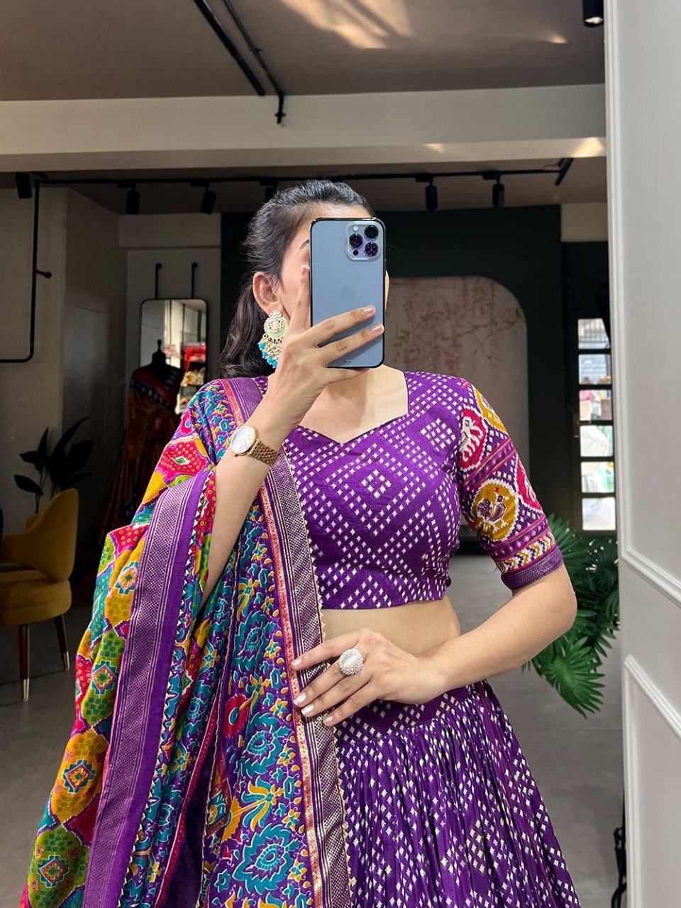 TusserSilk Lehenga Choli with Intricate Print and Dupatta