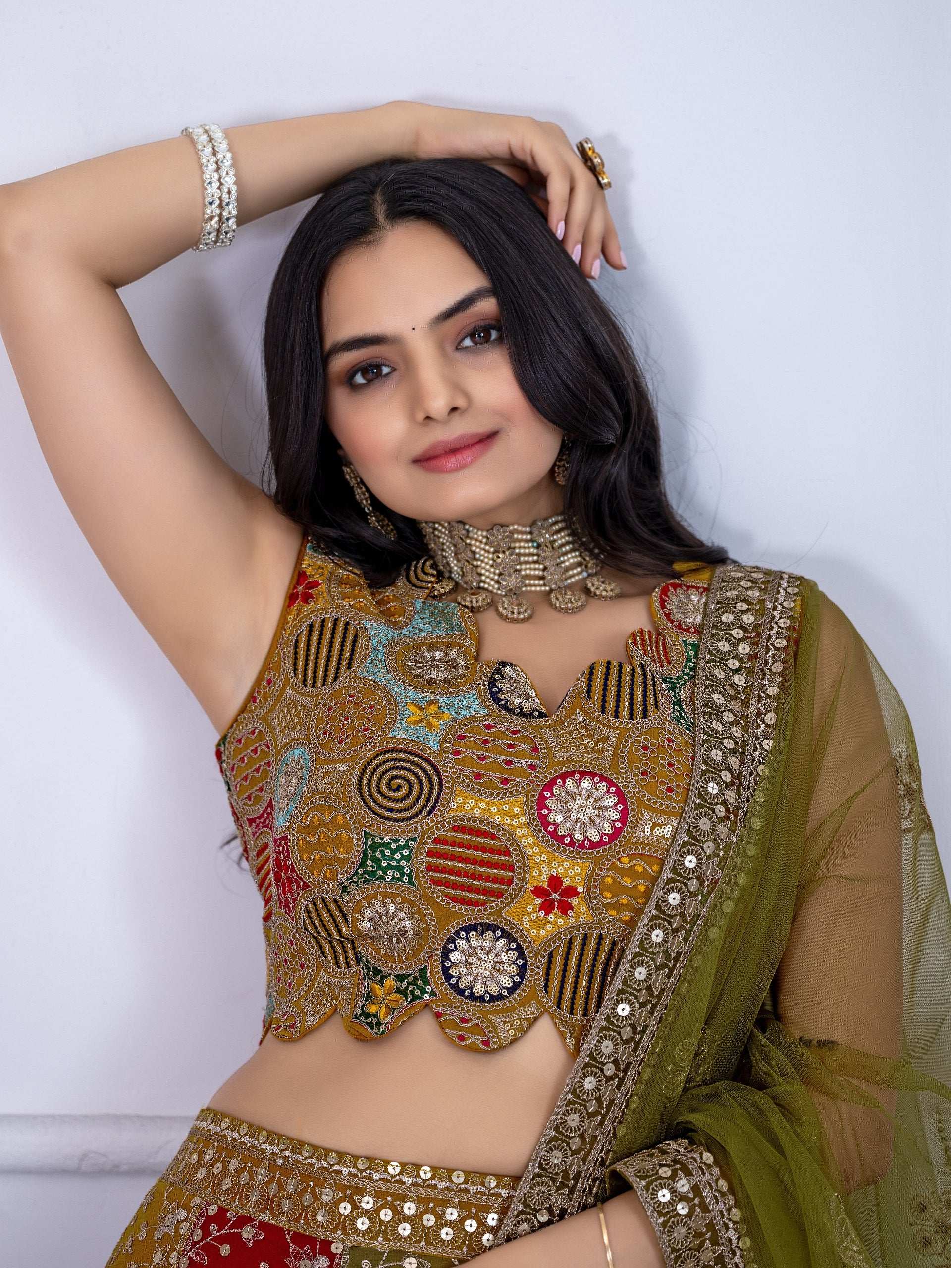 Multicolor Designer Embroidered Lehenga Choli with Dupatta