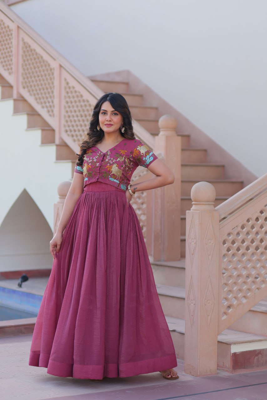 Mauve Pink Anarkali with Embroidered Jacket
