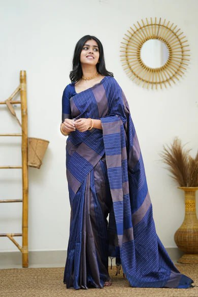 Midnight Blue Minimalist Silk Saree