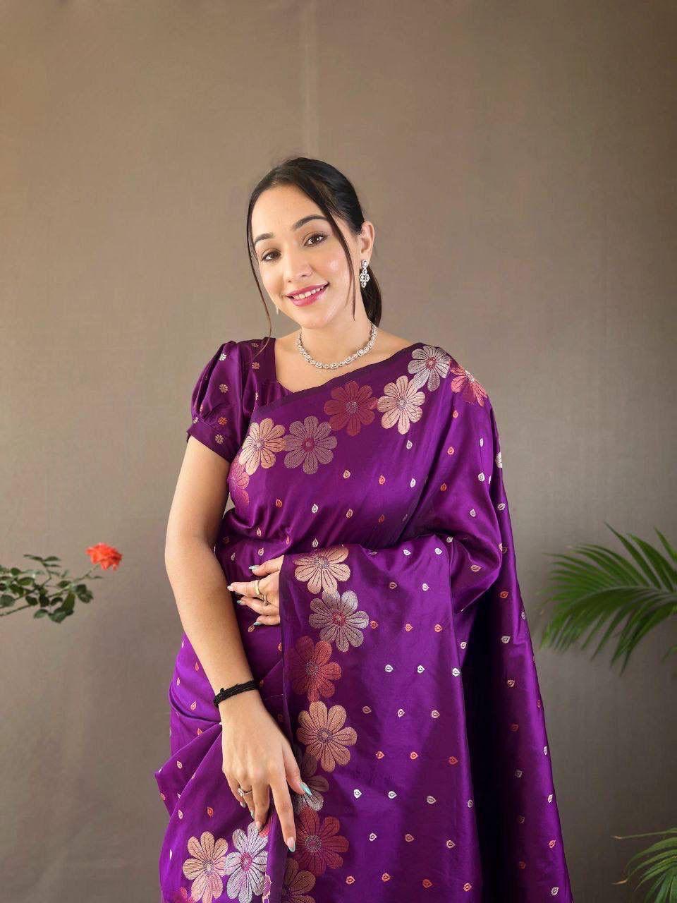 Purple Floral Silk Saree