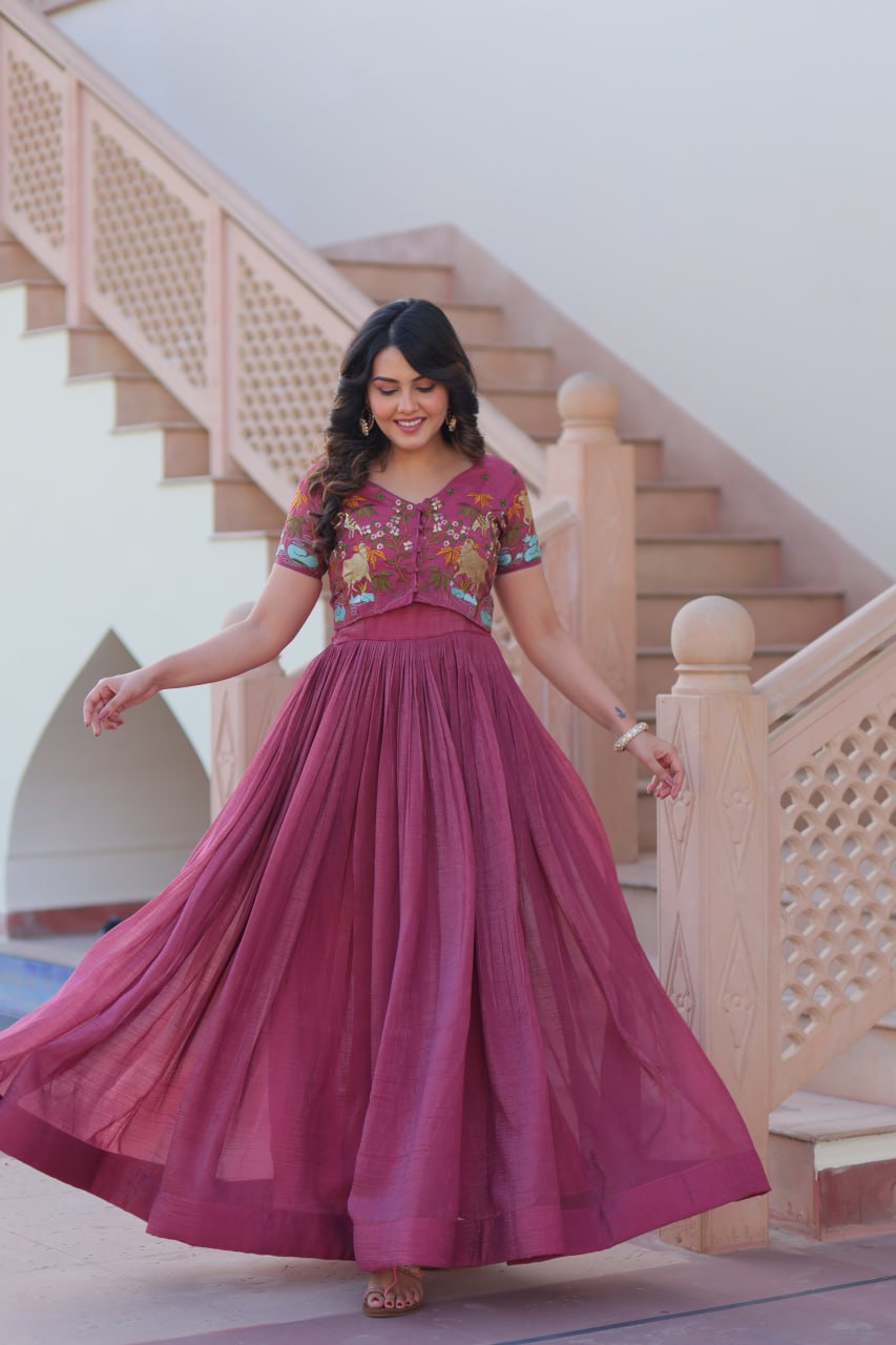Mauve Pink Anarkali with Embroidered Jacket