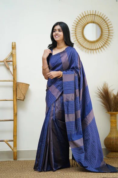 Midnight Blue Minimalist Silk Saree