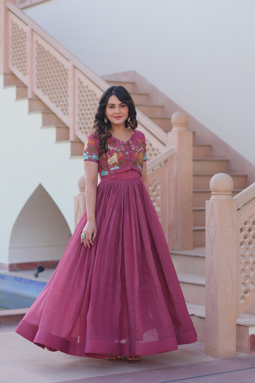 Mauve Pink Anarkali with Embroidered Jacket