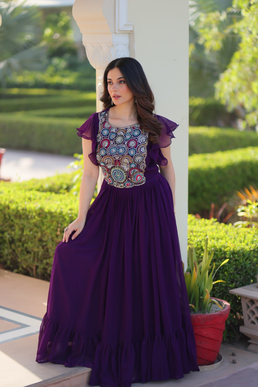 Stylish Embroidered Flared Gown Dress for Women