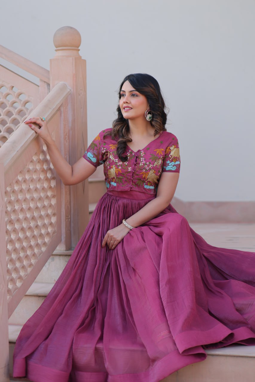 Mauve Pink Anarkali with Embroidered Jacket