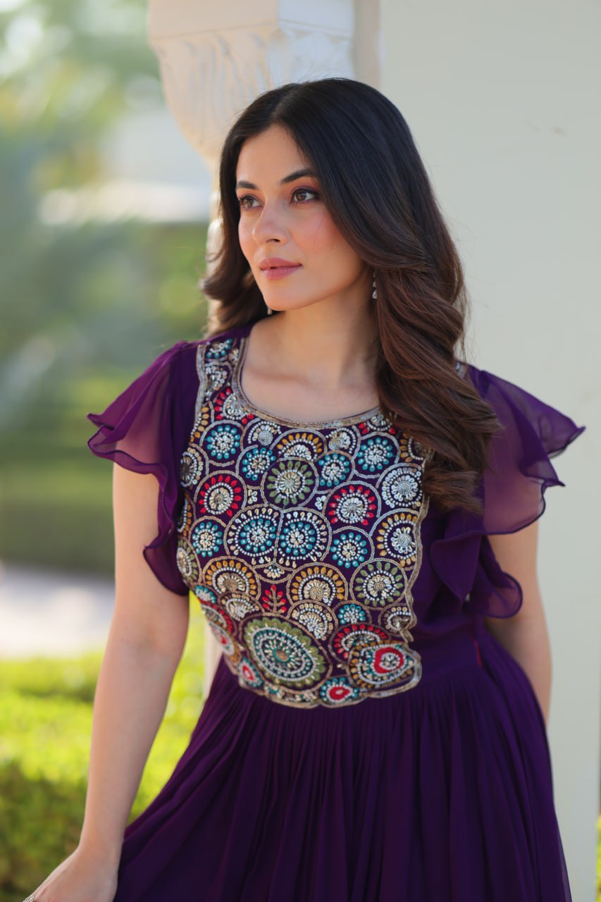 Stylish Embroidered Flared Gown Dress for Women