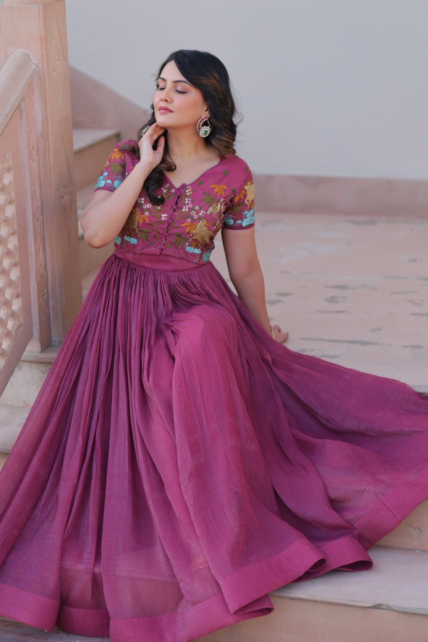 Mauve Pink Anarkali with Embroidered Jacket