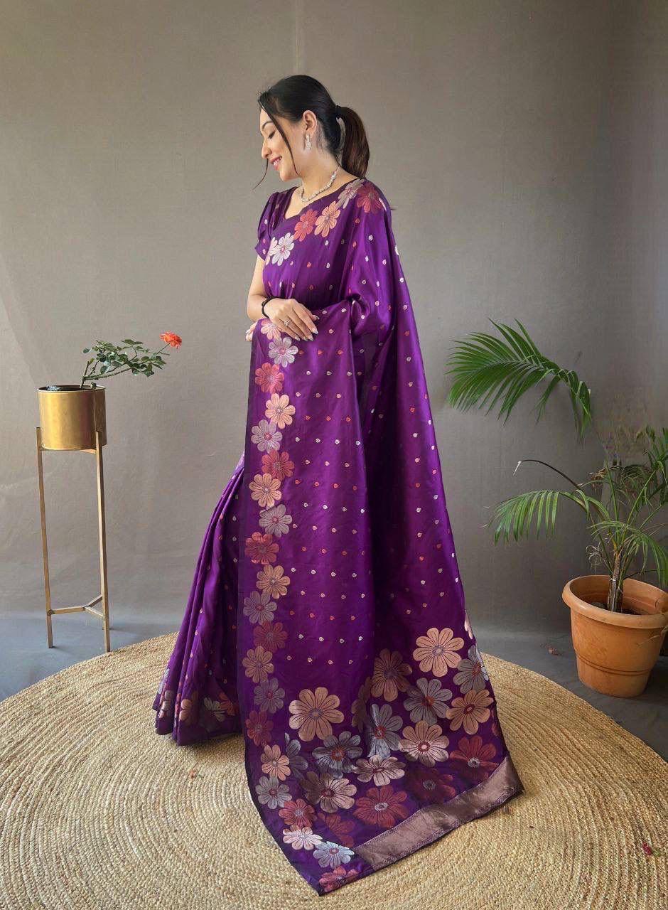 Purple Floral Silk Saree
