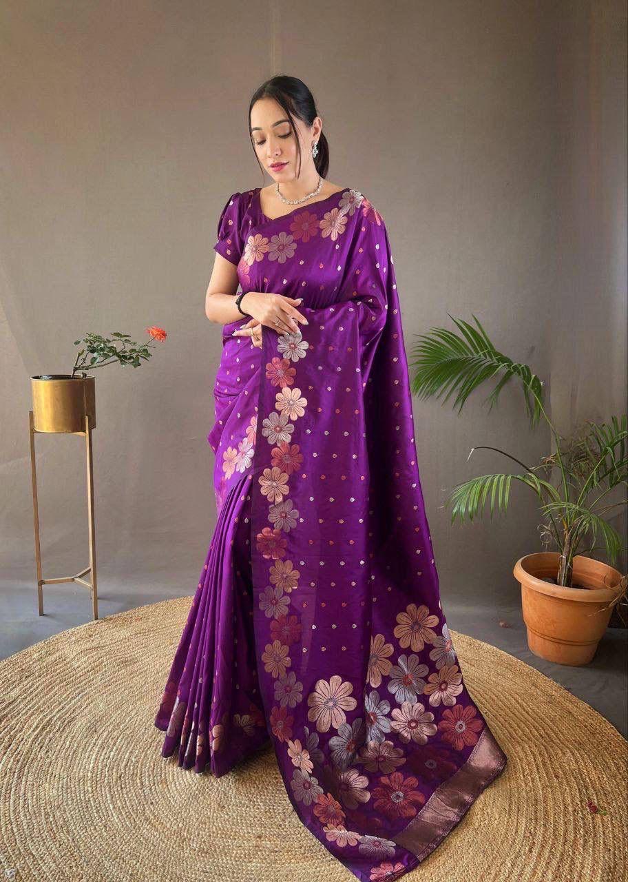 Purple Floral Silk Saree