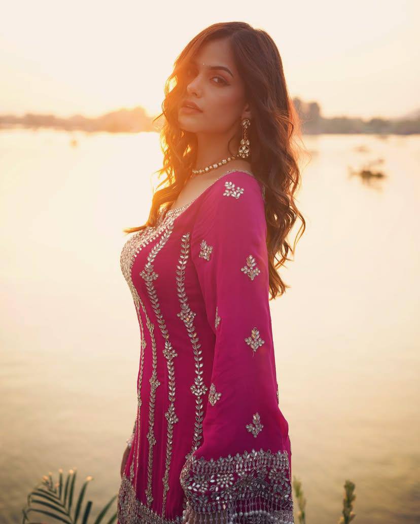 Fuchsia Glam Mirror & Zari Embroidered Sharara Set